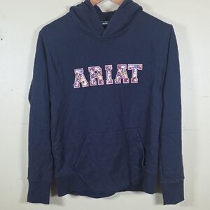Ariat Floral Logo Design Blue Hoodie Women's Size Medium